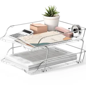 Simple Houseware 2-Tier Clear Stackable Letter Tray Organizer 