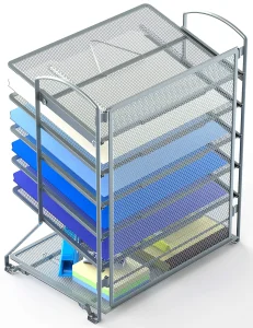 Simple Houseware 6-Tier Sliding File Organizer, Desk Letter Tray for Document and Mail Sorting, Silver