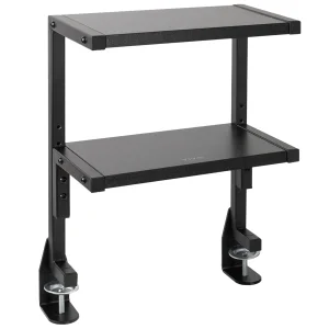 VIVO Clamp-on 13 inch Above or Below Desk 2-Tier Shelving Unit for Table Accessories, Gaming Devices, and More, Storage Tray, Desktop Organizer, Blac