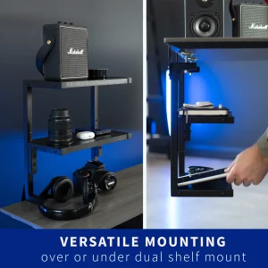 VIVO Clamp-on 13 inch Above or Below Desk 2-Tier Shelving Unit for Table Accessories, Gaming Devices, and More, Storage Tray, Desktop Organizer, Blac