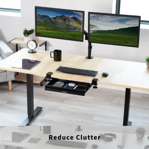 VIVO 16 inch Clamp-on Sliding Pull-out Under Table Drawer for Office Desk, Shallow Storage Organizer for Sit Stand Workstation, Black, DESK-DR2C