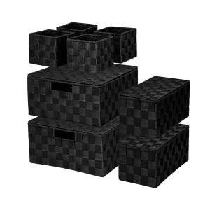 ArcaGuru Woven Polypropylene Basket Set of 8, Woven Storage Basket, Woven Strap Baskets, Woven Basket Organizer for Bedroom, Bathroom, Office, Shelf,