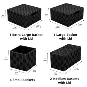 ArcaGuru Woven Polypropylene Basket Set of 8, Woven Storage Basket, Woven Strap Baskets, Woven Basket Organizer for Bedroom, Bathroom, Office, Shelf,