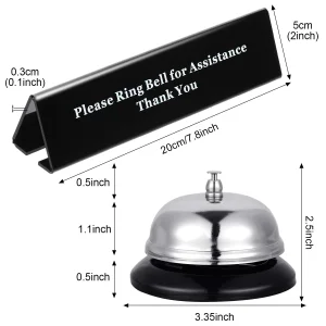 Boao Desk Service Dinner Bell Metal Silver Call Bell and Double Side No Receptionist Sign Please Ring Sign for Service Assistance for Hotel School Re