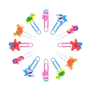 wocoxo Cute Animal Bookmarks, 12 Pieces Unique Funny Pretty Paper Clips Book Markers for Kids Teens Boys Girls Students (Ocean Animals)