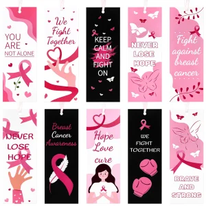 120 Pcs Breast Cancer Awareness Bookmarks Bulk, Pink Ribbon Breast Cancer Awareness Accessories Book Marks, Breast Cancer Survivor Gifts for Women Ch