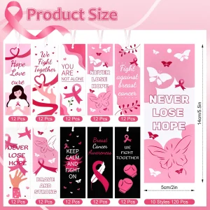 120 Pcs Breast Cancer Awareness Bookmarks Bulk, Pink Ribbon Breast Cancer Awareness Accessories Book Marks, Breast Cancer Survivor Gifts for Women Ch