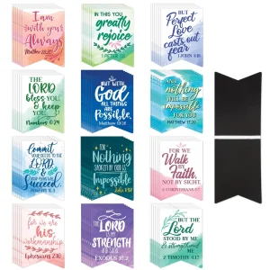 Faithful Finds Christian Magnetic Bookmarks Bulk 72-Pack - 1 x 1 in, Multi-Colored Polypropylene - 12 Watercolor Verse Designs & Magnetic Bible Verse