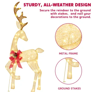 JOYIN 3 Pcs Lighted Christmas Deer Family Set, Outdoor Christmas Decorations for Yard, 3 4 5FT Warm White LED Lights Xmas Yard Decor, 2D Reindeer wit