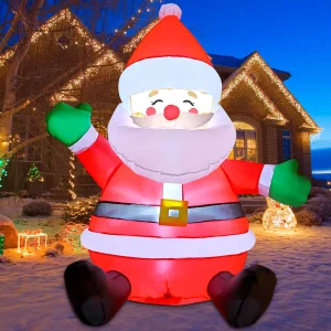 GOOSH 5 FT Christmas Inflatables Santa Claus Outdoor Decorations Blow Up Yard Sitting Santa Claus with Built-in LEDs for Holiday Xmas Garden Lawn Dec