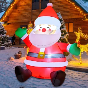 GOOSH 5 FT Christmas Inflatables Santa Claus Outdoor Decorations Blow Up Yard Sitting Santa Claus with Built-in LEDs for Holiday Xmas Garden Lawn Dec