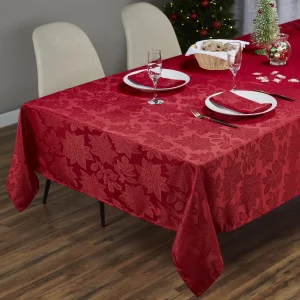 Kadut Christmas Tablecloth, Poinsettia Leaf Red Tablecloth (60 x 102 Inch) for 6 Foot Rectangle Tables, Heavy Duty Fabric, Table Cloth for Harvest, X