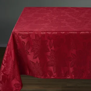 Kadut Christmas Tablecloth, Poinsettia Leaf Red Tablecloth (60 x 102 Inch) for 6 Foot Rectangle Tables, Heavy Duty Fabric, Table Cloth for Harvest, X