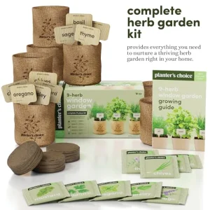 Planters' Choice 9 Herb Indoor Window Garden Kit - House Plants Seeds - Best Unique Christmas Gift Ideas for Women, Mom, Friend, Her, Birthday, House