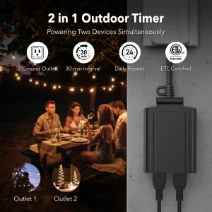 BN-LINK 24 Hour Heavy Duty Mechanical Timer, Outdoor Timer Outlet Waterproof with 30 Minutes Intervals, 2 Grounded Outlets for Christmas Lights Pool 