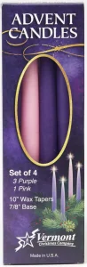 Christmas Advent Candle Set (Set of 4) - Made in The U.S.A. - 10 Inch Wax Taper Candles - 3 Purples Candles & 1 Pink Candle