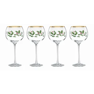 Lenox Drinkware, Holiday 4-Piece Wine Balloon Glass Set, Set Of 4, 16 Oz Capacity, Made From Glass, Festive Red Christmas Design, Hand Wash Only, Chr