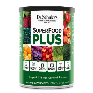 Dr. Schulze's SuperFood Plus | Vitamin and Mineral Herbal Concentrate | Daily Nutrition | Gluten-Free and Non-GMO | Vegan | 14 Ounce Powder | Packagi
