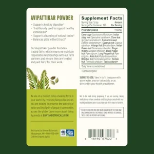 Banyan Botanicals Avipattikar Powder Organic Digestion Supplement with Ginger, Cardamom & Vidanga 