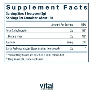 Vital Nutrients Arabinogalactan Powder | Vegan Prebiotic Fiber Supplement for GI Health, Liver, and Immune Support* | Gluten, Dairy, Soy Free | Non-G