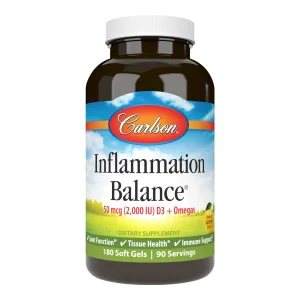 Carlson - Inflammation Balance, Balanced Omega-3 & Omega-6 Ratio, with D3, Norwegian, Wild-Caught Fish Oil Supplement with Fatty Acids, Sustainably S