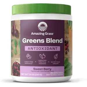 Amazing Grass Greens Blend Antioxidant: Super Greens Powder Smoothie Mix with Organic Spirulina, Beet Root Powder, Elderberry, Bilberry, Prebioitics