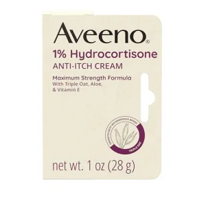 Aveeno Maximum Strength 1% Hydrocortisone Anti-Itch Cream, Aloe & Vitamin E For Itch Relief From Eczema, Psoriasis, Insect Bites, Poison Ivy, Oak & S