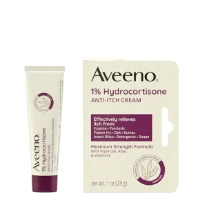 Aveeno Maximum Strength 1% Hydrocortisone Anti-Itch Cream, Aloe & Vitamin E For Itch Relief From Eczema, Psoriasis, Insect Bites, Poison Ivy, Oak & S