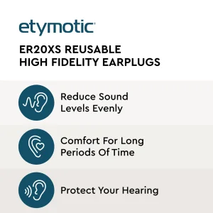 Etymotic ER20XS ETY Earplugs - Standard Size, Frost - High-Fidelity Hearing Protection - Up to 20 dB Sound Reduction - Reusable - Includes Neck Cord