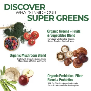 Country Farms Organic Super Greens Natural Flavor, 50 Organic Super Foods, Packed with Fiber, USDA Organic Drink Mix, Fruits, Vegetables, Mushrooms &