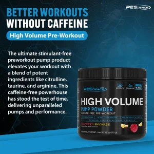 PEScience High Volume Stim-Free Pre Workout, Nitric Oxide Booster with L Citrulline & L Arginine Nitrate, Non-Stim Preworkout for Men and Women, 36 S