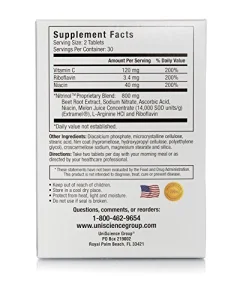 UniScience Group Nitrinol, Natural Nitric Oxide Booster with Beetroot Extract, 60 Tablets per Box, 2 Box Deal