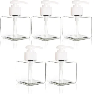 Youngever 5 Pack Clear Plastic Square Pump Bottles, Refillable Plastic Pump Bottles for Dispensing Lotions, Shampoos (8 Ounce)