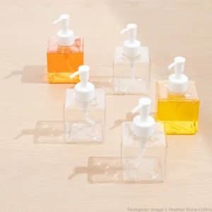 Youngever 5 Pack Clear Plastic Square Pump Bottles, Refillable Plastic Pump Bottles for Dispensing Lotions, Shampoos (8 Ounce)