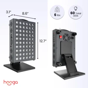 Hooga Red Light Therapy Panel for Face and Body, Red & Near Infrared LED Light with Timer and Stand, 60 High-Efficiency Low-Level LEDs (<5 mW), Flick