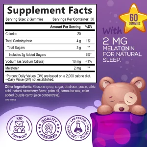 Kids Sleep Gummies 2mg - Children's Sleep Gummy with Melatonin, Non-Habit Forming, Works with Natural Sleep Cycle, Supports Peaceful, Restful Sleep,