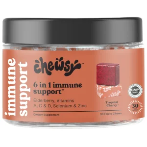 Chewsy 6-in-1 Immune Support Supplement Fruity Chews with Elderberry, Vitamin C, A & D, Zinc & Selenium - 30-Day Supply, Individually Wrapped Immunit