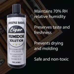 Humidor Solution 16 oz (2-Pack) - Humidifier Liquid - Premium Propylene Glycol PG Solution Formula - 70% RH - Safe and Non-Toxic