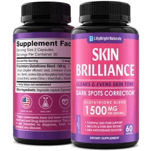 LB LILLYBRIGHT NATURALS Glutathione Capsules - 1,500mcg L-Glutathione Supplement with Vitamin C - Skin Tone Enhancer - Targets Dark Spots & Acne Mark
