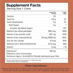 Chewsy - 6-in-1 Immune Support Fruity Chews with Elderberry - Vitamin C, A and D, Zinc and Selenium - Individually Wrapped - 6-Day Supply