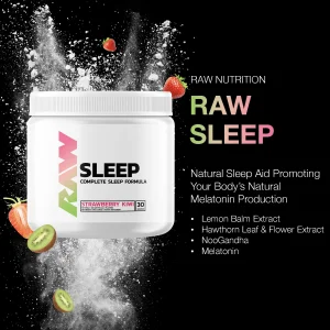 RAW Natural Sleep Aid Supplement - Relaxation Enhancer & Mood Support with Melatonin, Magnesium, Zinc, L-Tryptophan & Lemon Balm Extract to Relax & C