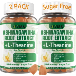 NEVISS Ashwagandha Gummies 2000mg, Feel Refreshed, Plus Proprietary Blend with L-Theanine, 5-HTP, Lemon Balm, Magnesium for Calm, Zzzs & Relaxation S