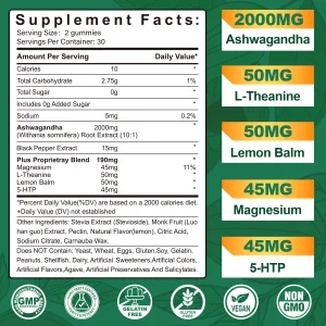 NEVISS Ashwagandha Gummies 2000mg, Feel Refreshed, Plus Proprietary Blend with L-Theanine, 5-HTP, Lemon Balm, Magnesium for Calm, Zzzs & Relaxation S