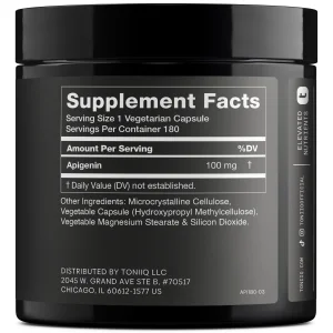 Toniiq Ultra High Strength Apigenin - 100mg Concentrated Formula - 98%+ Highly Purified - 180 Vegetarian Capsules