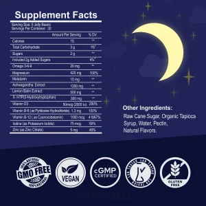 Melatonin 3mg 15mg for The Whole Family with Ashwagandha, 5-HTP, Lemon Balm, Magnesium, B12, B6 Chewable & Low Sugar - for Healthy Rest Cycle, Deep Z