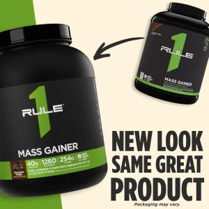 Rule1 Mass Gainer - High-Calorie Weight Gain Formula with 1,220+ Calories, 250g+ Complex Carb Blend, 40g All-Whey Protein Per Serving (8 Servings, Va