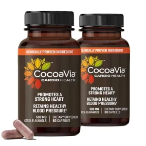 CocoaVia Cardio Health Supplement, 60 Day, 500mg Cocoa Flavanols, Support Heart Health, Boost Nitric Oxide, Blood Circulation, Energy, Vegan, Dark Ch