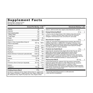 Genuine Health Greens + Extra Energy Superfood Powder, Provides an Immediate Energy Boost & Supports Gut Health, Dark Chocolate Flavor, 30 Servings