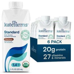 KATE FARMS Organic 1.4 High Calorie Nutrition Shake, Chocolate, 20g Protein, 27 Vitamins and Minerals, Meal Replacement, 11 oz (6 Pack)