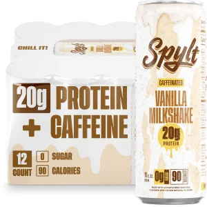 Spylt High Protein Vanilla Milkshake with 60mg Caffeine & 20g Protein - 90 Calories, Ready to Drink, Sugar Free, Lactose Free Milk, Perfect for Worko